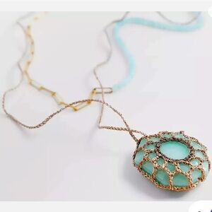 Excellent condition ZARA PACK OF CROCHET STONE NECKLACES LIGHT PASTEL BLUE